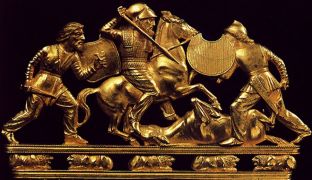Scythians are history's original dope-fiends and the creators of cavalry warfare. The helmet is Greek, incidentally.